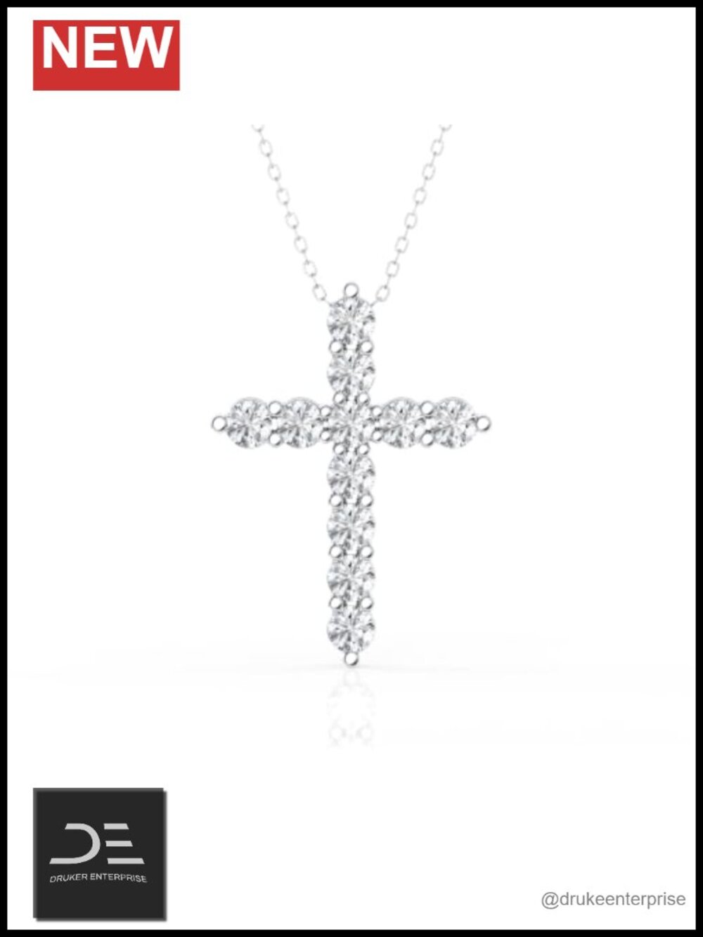 2ct Round Lab Grown Diamond Cross Pendant Necklace, Sterling Silver, 18" Chain